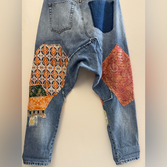 Free People We The Free Zappa Patched Harem Jeans Womens Sz 28 Button Fly - Picture 10 of 12